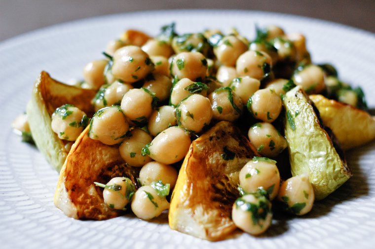 Roasted Patty Pan Squash with Chickpeas