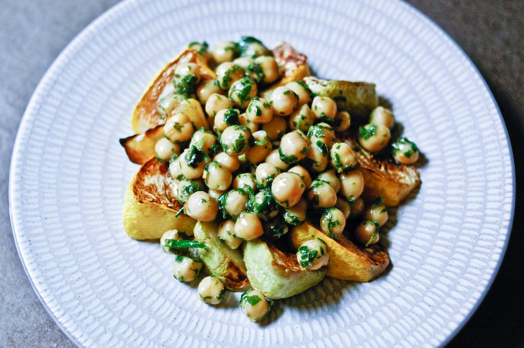 Roasted Patty Pan Squash and Herbed Chickpeas Recipe