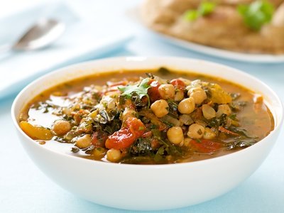 Chickpea, Kale and Tomato Soup with Cilantro