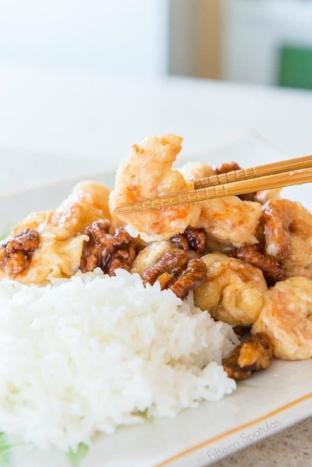 Honey Walnut Shrimp - With Rice and Chopsticks