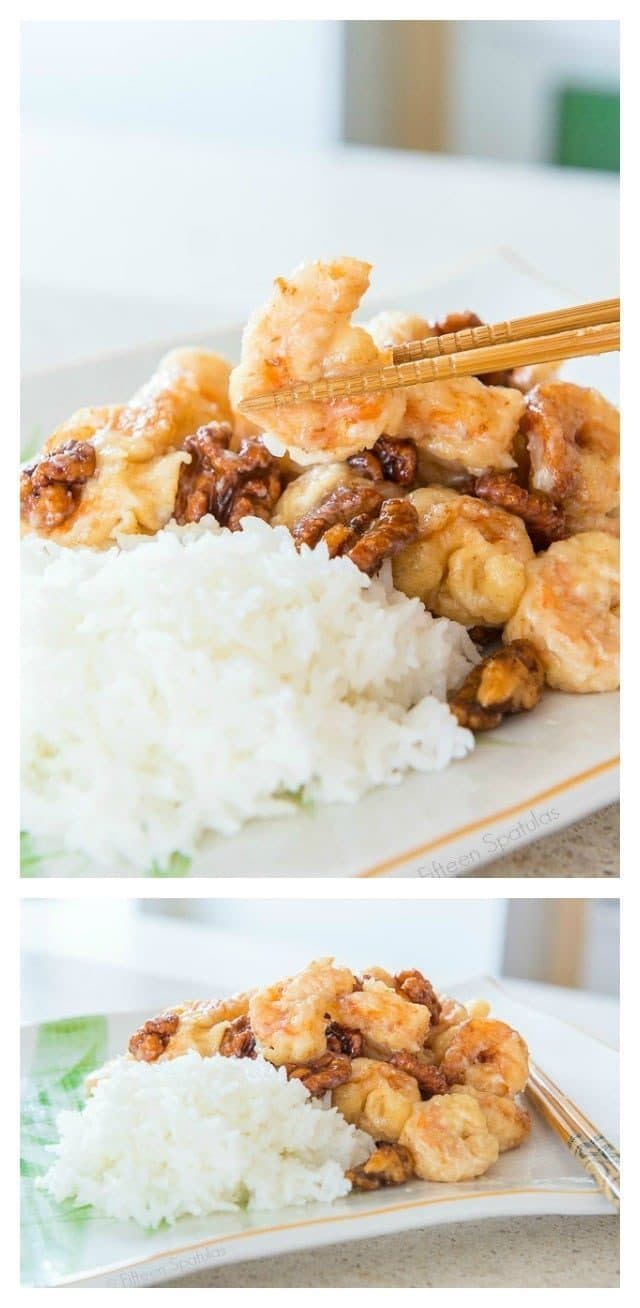 Photo Collage of Honey Walnut Shrimp