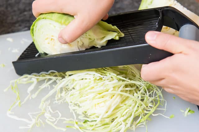 Shredded Cabbage - On a Board After Run on mandolin