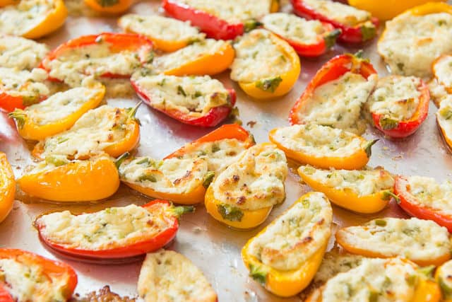 Mini Sweet Peppers - On Sheet Pan Stuffed with Goat Cheese