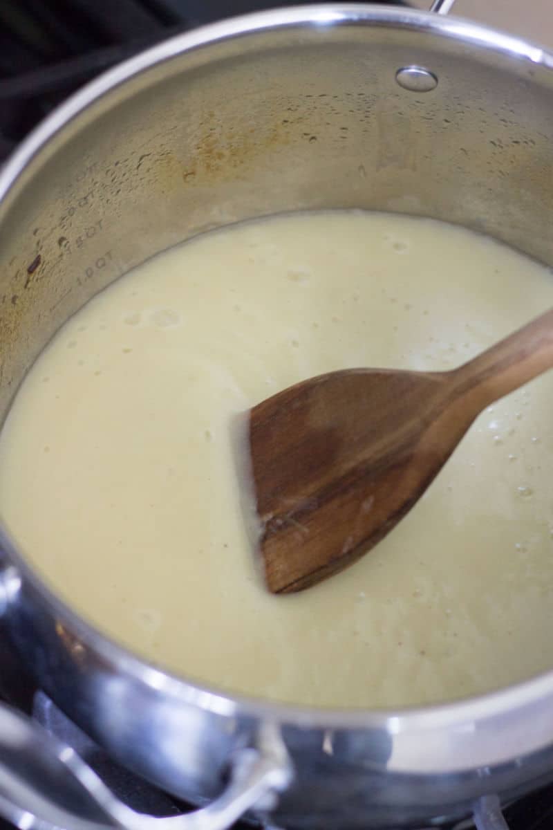 puréed leek soup in saucepan